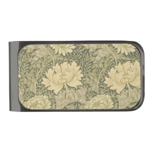 William Morris Chrysanthemum Sage Flower Gunmetal Finish Money Clip