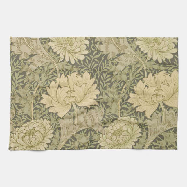 William Morris Chrysanthemum Sage Flower Kitchen Towel (Horizontal)