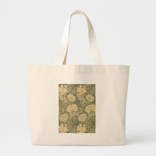 William Morris Chrysanthemum Sage Flower Large Tote Bag