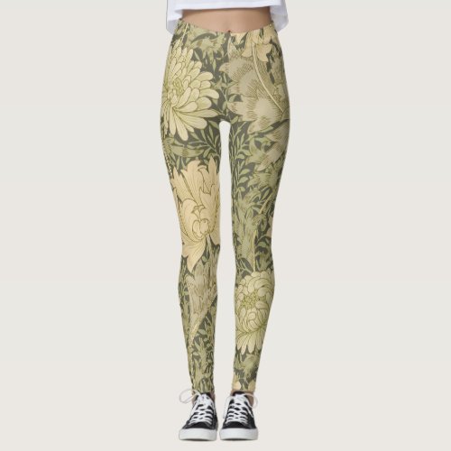 William Morris Chrysanthemum Sage Flower Leggings