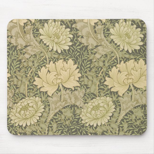 William Morris Chrysanthemum Sage Flower Mouse Pad (Front)