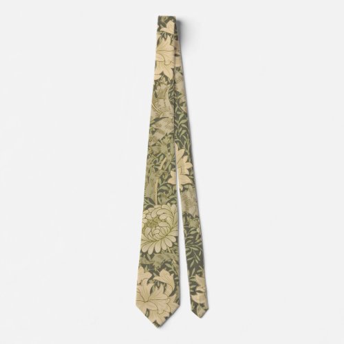William Morris Chrysanthemum Sage Flower Neck Tie