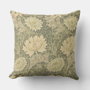 William Morris Chrysanthemum Sage Flower Outdoor Pillow