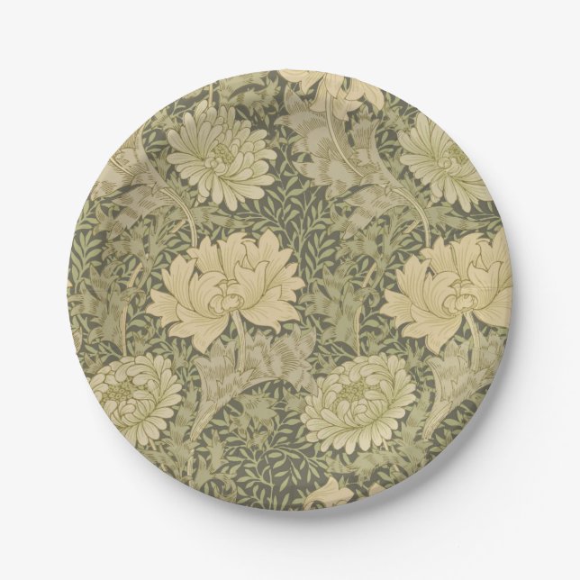 William Morris Chrysanthemum Sage Flower Paper Plates (Front)