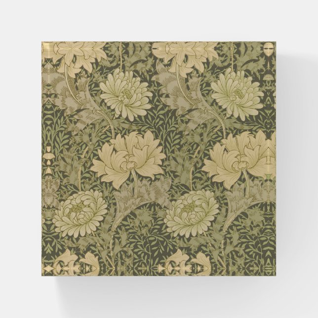 William Morris Chrysanthemum Sage Flower Paperweight (Front)