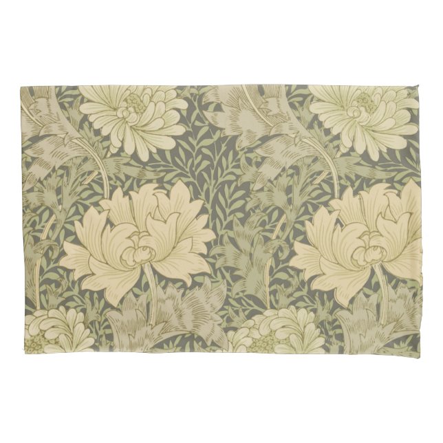 William Morris Chrysanthemum Sage Flower Pillow Case (Front)