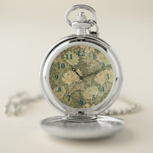 William Morris Chrysanthemum Sage Flower Pocket Watch