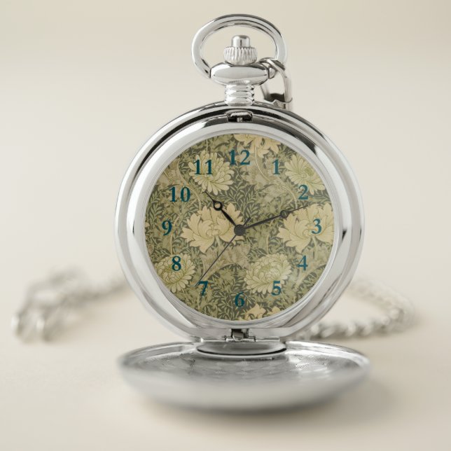 William Morris Chrysanthemum Sage Flower Pocket Watch (Inside)
