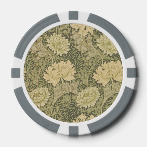 William Morris Chrysanthemum Sage Flower Poker Chips