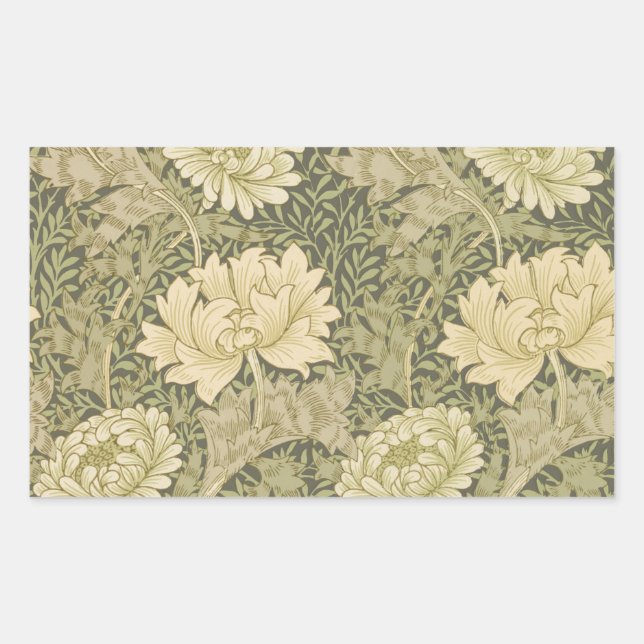 William Morris Chrysanthemum Sage Flower Rectangular Sticker (Front)