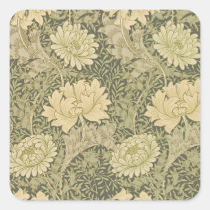 William Morris Chrysanthemum Sage Flower Square Sticker