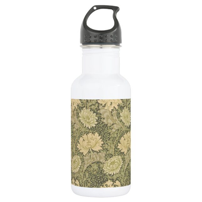 William Morris Chrysanthemum Sage Flower Stainless Steel Water Bottle (Front)