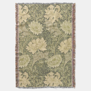 William Morris Chrysanthemum Sage Flower Throw Blanket