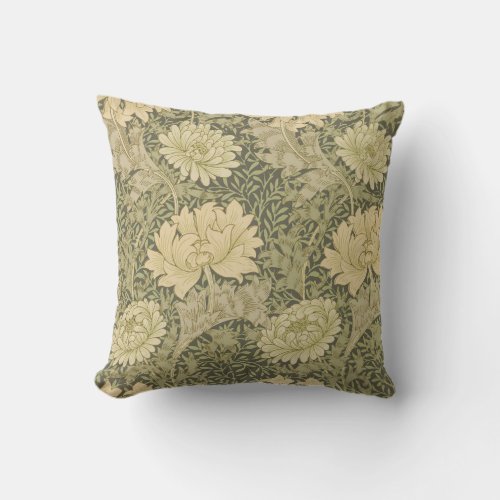 William Morris Chrysanthemum Sage Flower Throw Pillow