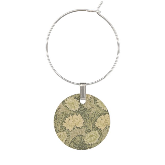 William Morris Chrysanthemum Sage Flower Wine Charm (Front)