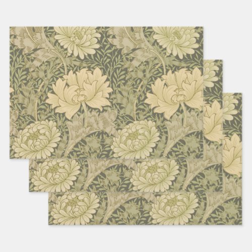 William Morris Chrysanthemum Sage Flower Wrapping Paper Sheets
