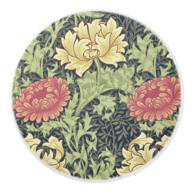 William Morris Chrysanthemum Vintage Floral Art Ceramic Knob (Front)
