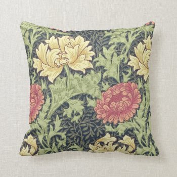 William Morris Chrysanthemum Vintage Floral Art Throw Pillow by artfoxx at Zazzle