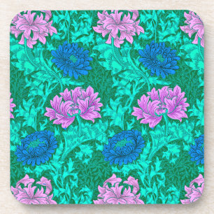 William Morris Chrysanthemums, Aqua and Violet Beverage Coaster