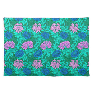 William Morris Chrysanthemums, Aqua and Violet  Cloth Placemat