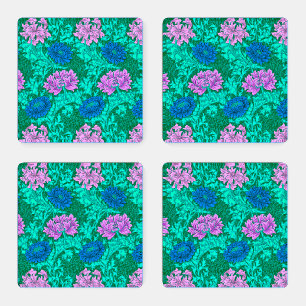 William Morris Chrysanthemums, Aqua and Violet Coaster Set