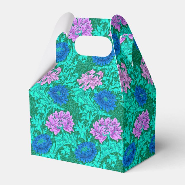 William Morris Chrysanthemums, Aqua and Violet Favor Boxes (Front Side)
