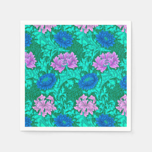 William Morris Chrysanthemums, Aqua and Violet Napkins