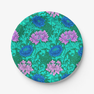 William Morris Chrysanthemums, Aqua and Violet Paper Plates