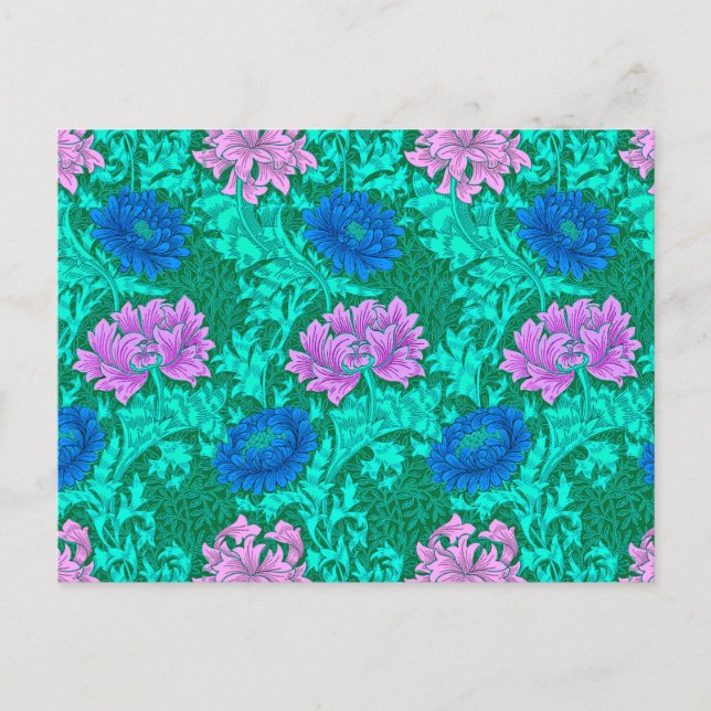 William Morris Chrysanthemums, Aqua and Violet Postcard (Front)