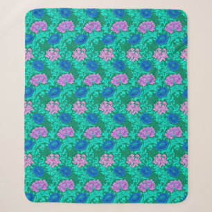 William Morris Chrysanthemums, Aqua and Violet Sherpa Blanket