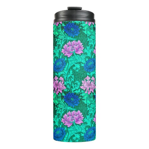 William Morris Chrysanthemums Aqua and Violet  Thermal Tumbler