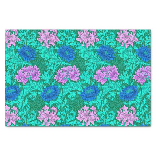 William Morris Chrysanthemums, Aqua and Violet Tissue Paper
