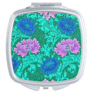William Morris Chrysanthemums, Aqua and Violet Vanity Mirror