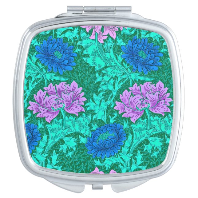 William Morris Chrysanthemums, Aqua and Violet Vanity Mirror (Front)