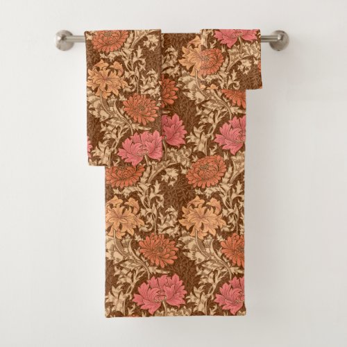 William Morris Chrysanthemums Brown and Rust Bath Towel Set