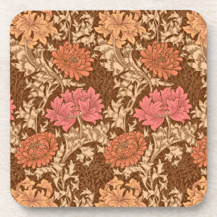 William Morris Chrysanthemums, Brown and Rust Beverage Coaster