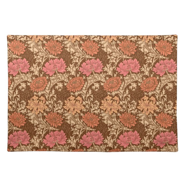 William Morris Chrysanthemums, Brown and Rust Cloth Placemat (Front)