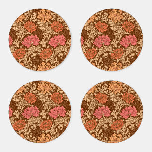 William Morris Chrysanthemums, Brown and Rust Coaster Set