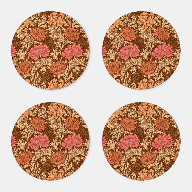 William Morris Chrysanthemums, Brown and Rust Coaster Set (Set)