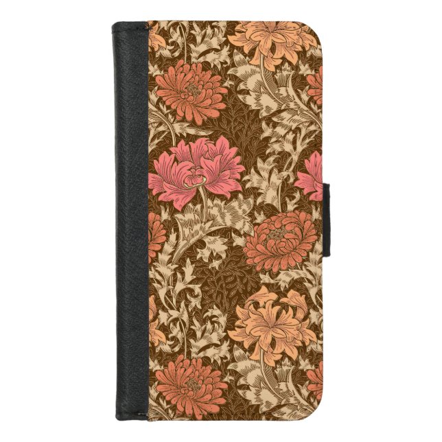 William Morris Chrysanthemums, Brown and Rust iPhone Wallet Case (Front)