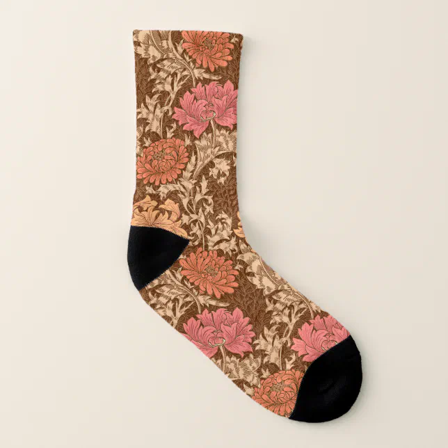 William Morris Chrysanthemums, Brown and Rust Socks | Zazzle