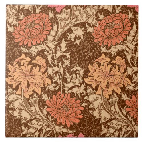 William Morris Chrysanthemums Brown and Rust Tile