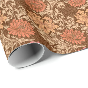 William Morris Chrysanthemums, Brown and Rust Wrapping Paper