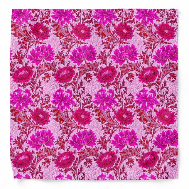 William Morris Chrysanthemums, Burgundy and Pink Bandana (Front)
