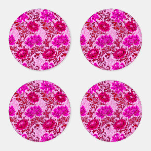 William Morris Chrysanthemums, Burgundy and Pink Coaster Set