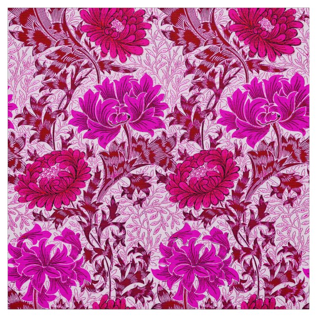 William Morris Chrysanthemums, Burgundy and Pink Fabric (Swatch)
