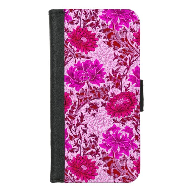 William Morris Chrysanthemums, Burgundy and Pink iPhone Wallet Case (Front)