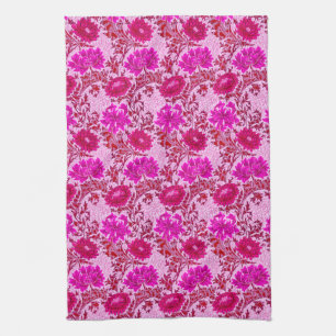 William Morris Chrysanthemums, Burgundy and Pink Kitchen Towel