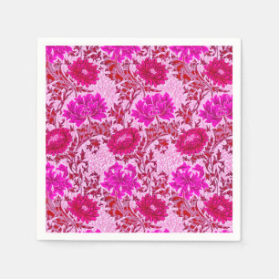 William Morris Chrysanthemums Burgundy and Pink Napkins