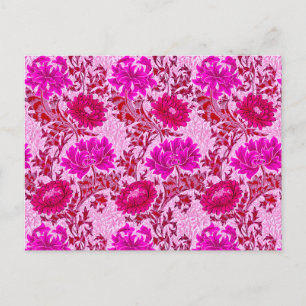 William Morris Chrysanthemums, Burgundy and Pink Postcard